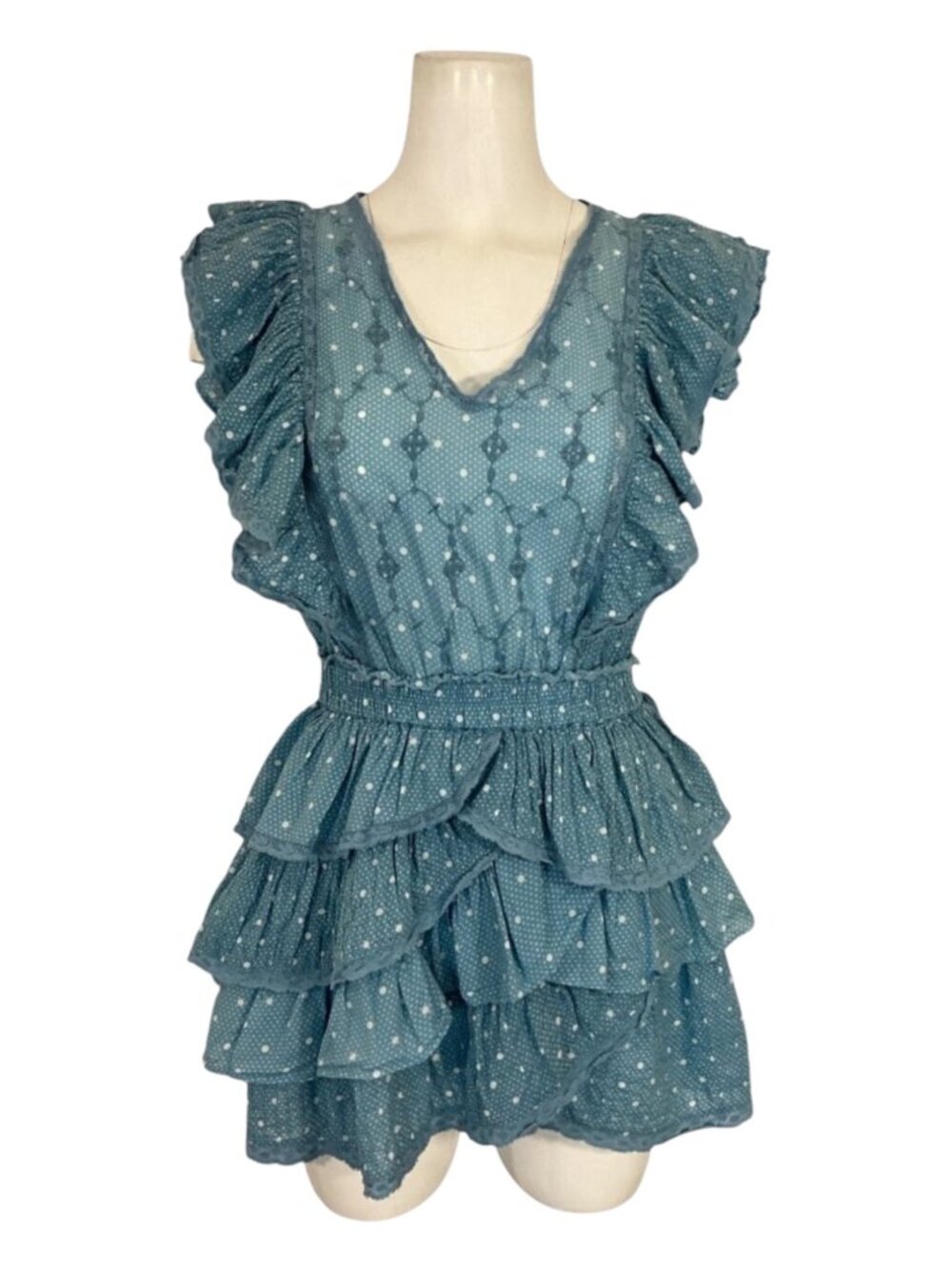 LoveShackFancy Corelli Dress P 00 Blue Bonnet Mini Ruffle Tiered - Picture 5 of 16